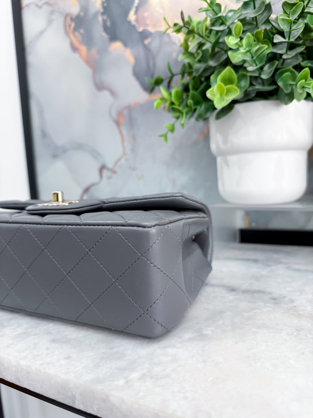 22B DARK GREY MINI RECTANGLE LAMBSKIN LGHW