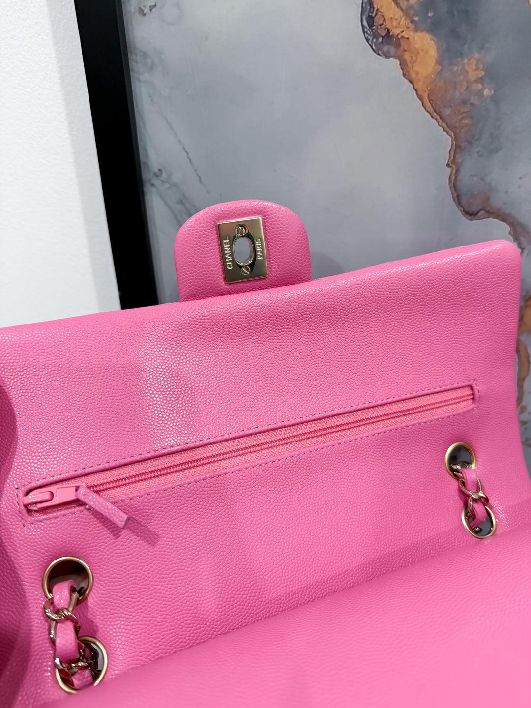 21P BUBBLEGUM PINK MEDIUM CLASSIC DOUBLE FLAP CAVIAR LIGHT GOLD HARDWARE