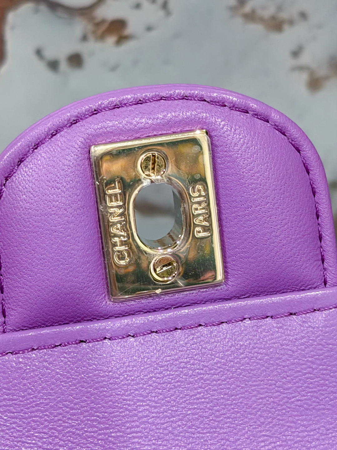 22S PURPLE CC IN LOVE LARGE HEART BAG LAMBSKIN LIGHT GOLD HARDWARE