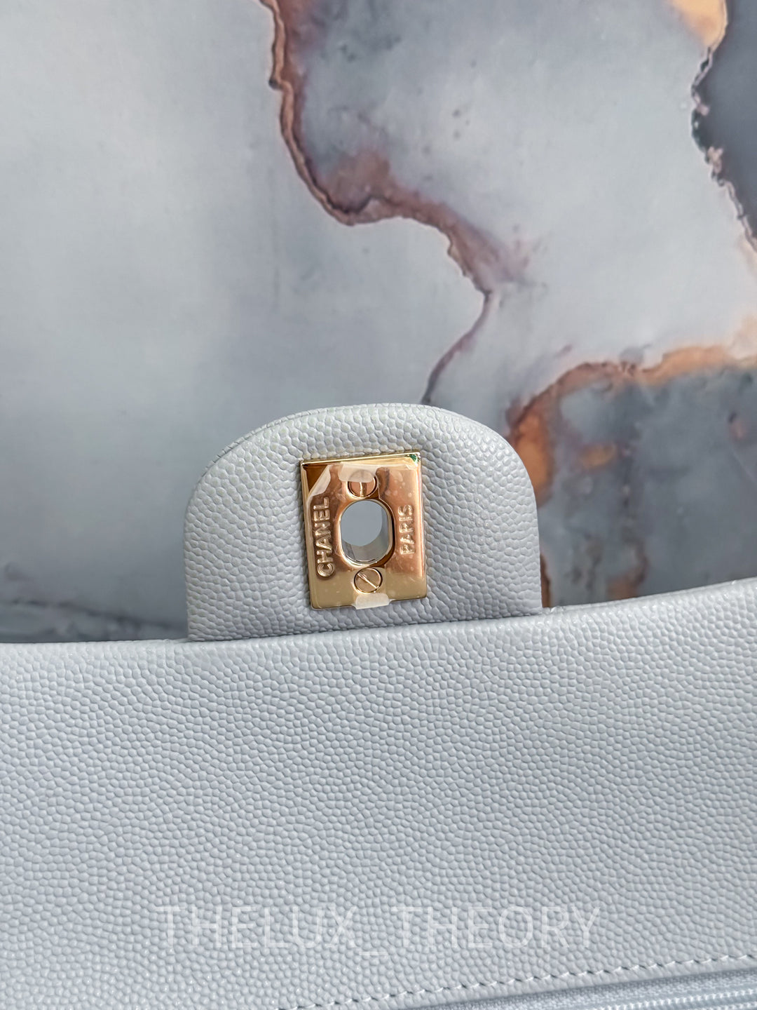 21A DOVE GREY MEDIUM CLASSIC DOUBLE FLAP CAVIAR LIGHT GOLD HARDWARE