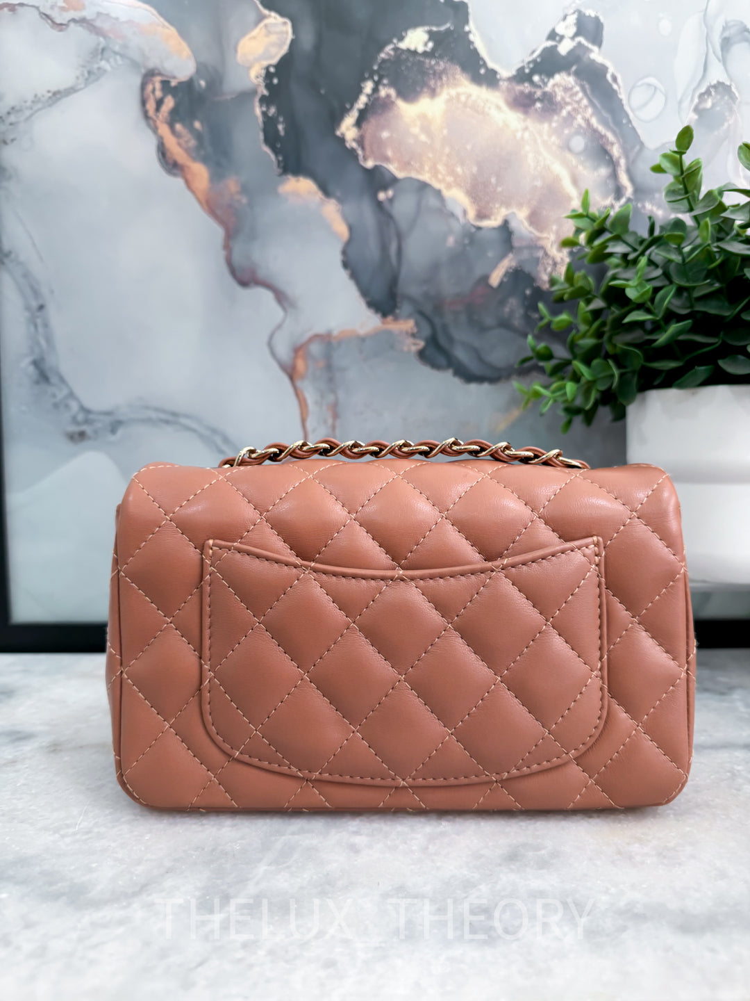 22S CARAMEL MINI RECTANGULAR LAMBSKIN LIGHT GOLD HARDWARE