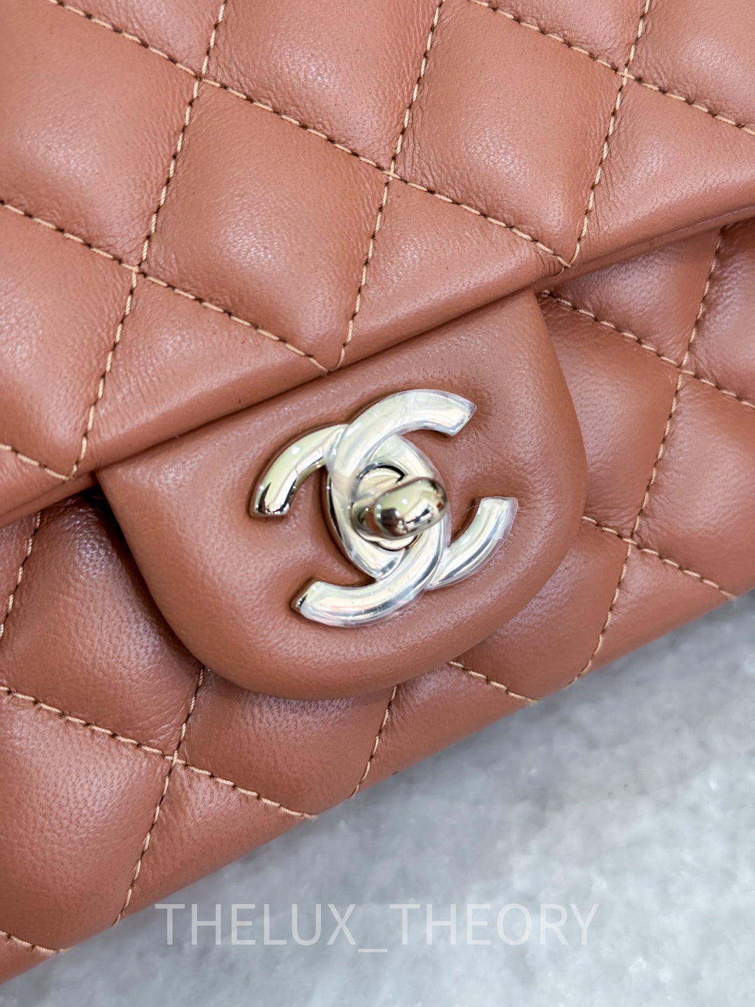22S CARAMEL MINI RECTANGULAR LAMBSKIN LIGHT GOLD HARDWARE