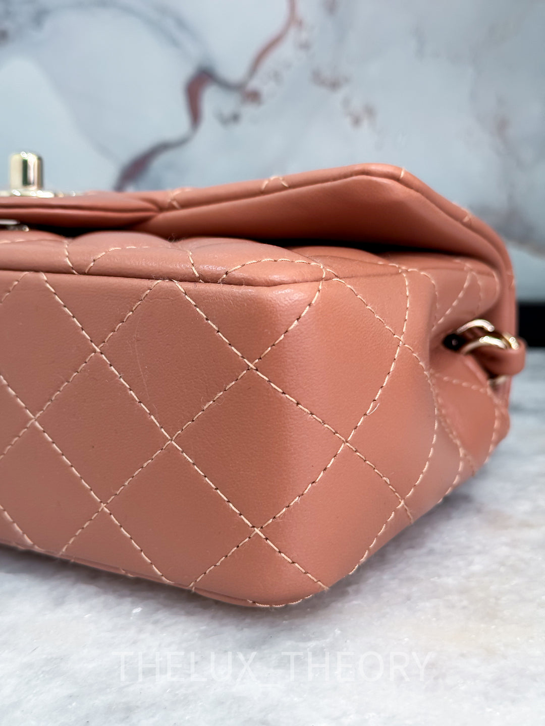 22S CARAMEL MINI RECTANGULAR LAMBSKIN LIGHT GOLD HARDWARE