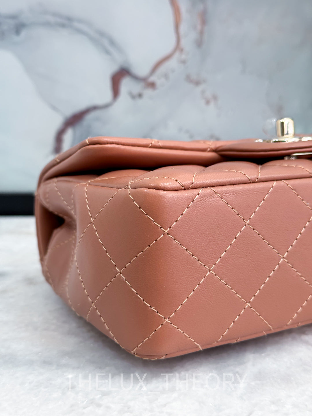 22S CARAMEL MINI RECTANGULAR LAMBSKIN LIGHT GOLD HARDWARE
