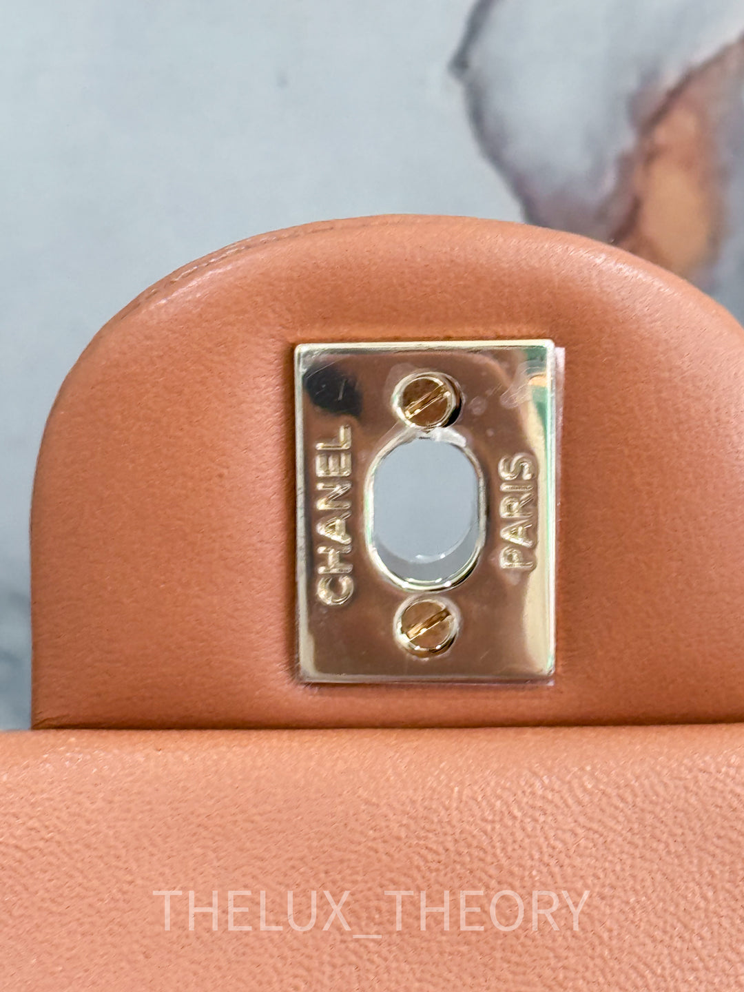 22S CARAMEL MINI RECTANGULAR LAMBSKIN LIGHT GOLD HARDWARE