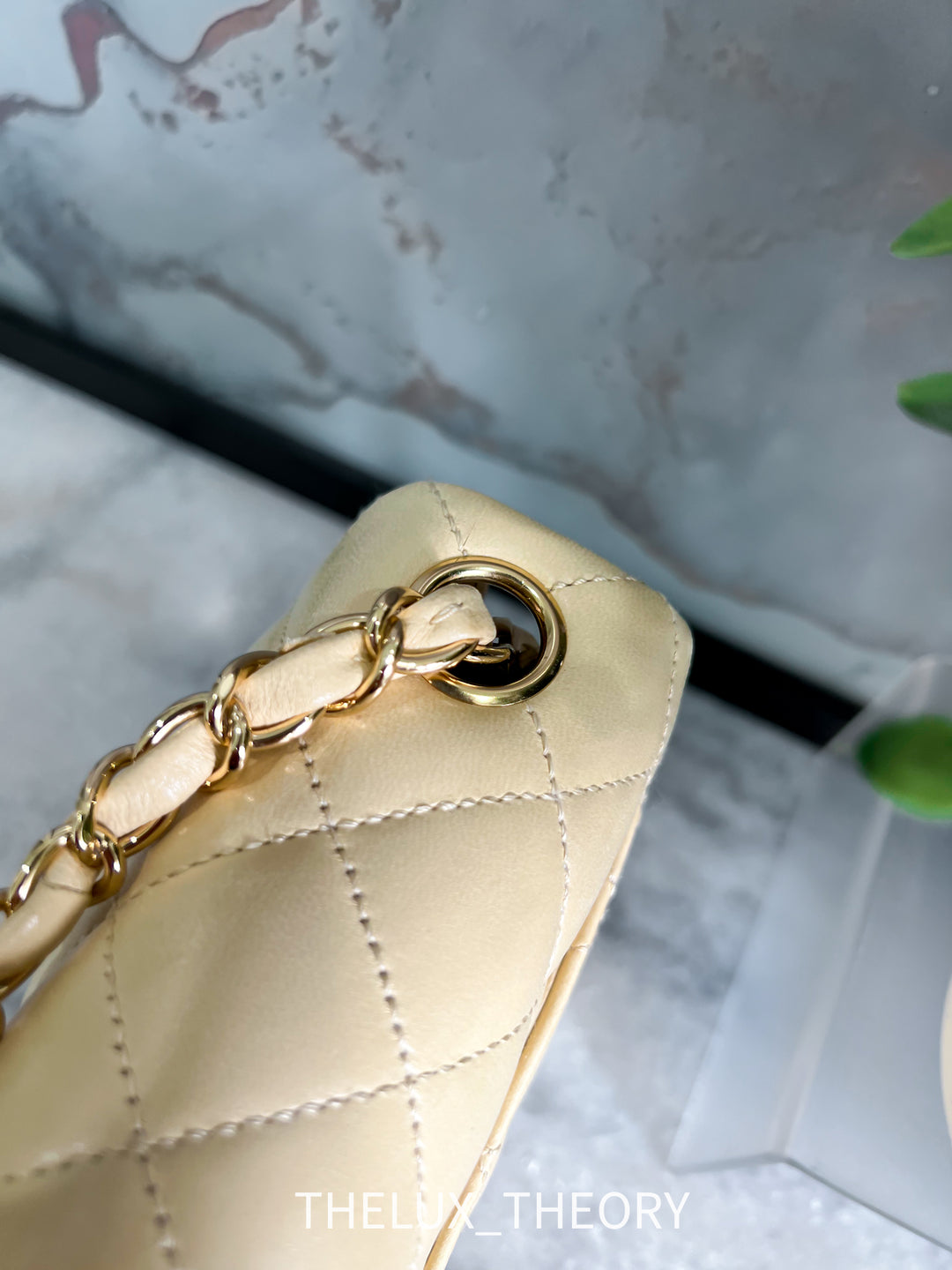 VINTAGE (9 SERIES) MINI SQUARE CLASSIC FLAP BEIGE LAMBSKIN 24K GOLD HARDWARE