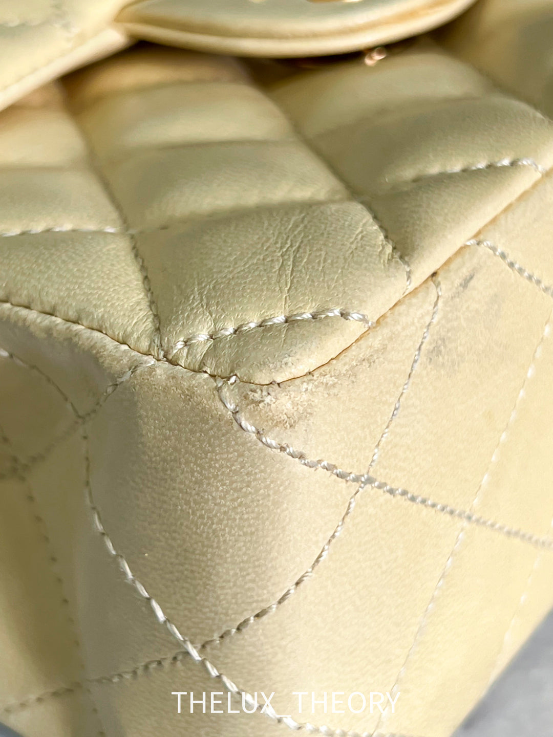 VINTAGE (9 SERIES) MINI SQUARE CLASSIC FLAP BEIGE LAMBSKIN 24K GOLD HARDWARE