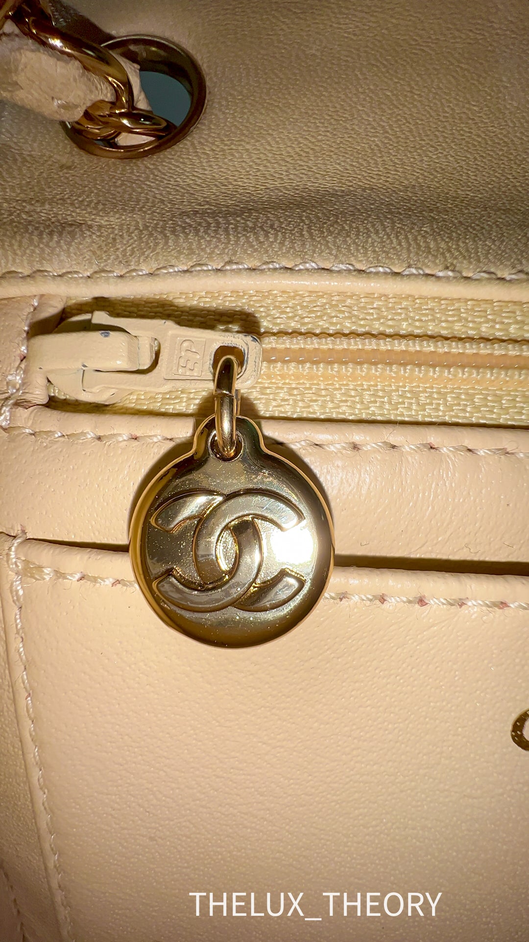 VINTAGE (9 SERIES) MINI SQUARE CLASSIC FLAP BEIGE LAMBSKIN 24K GOLD HARDWARE