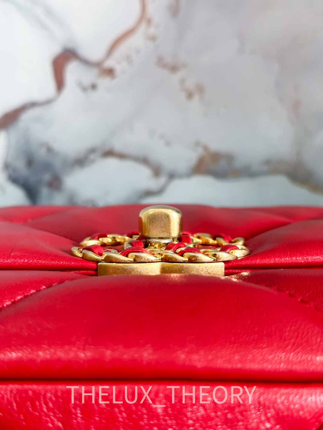 20B RED SMALL 19 FLAP BAG GOAT SKIN AGED GOLD HARDWARE