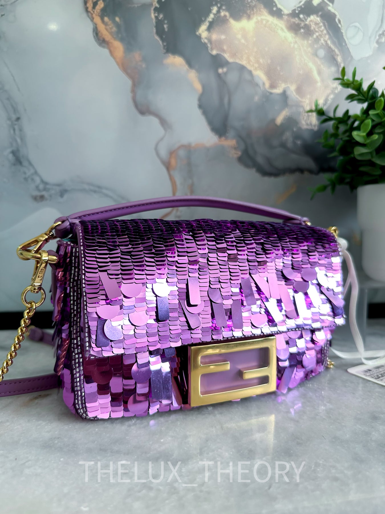 Fendi Sequin and Leather Baguette Mini Purple in Polyester with Gold-tone -  US