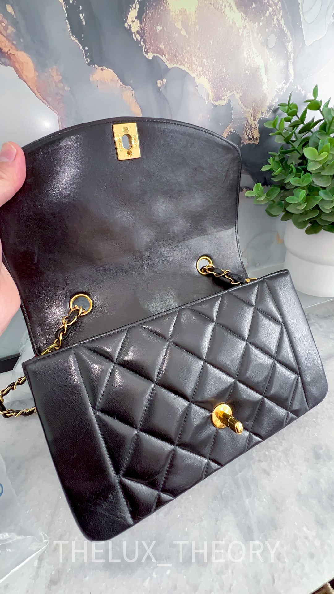 SMALL DIANA BLACK LAMBSKIN 24K GOLD HARDWARE
