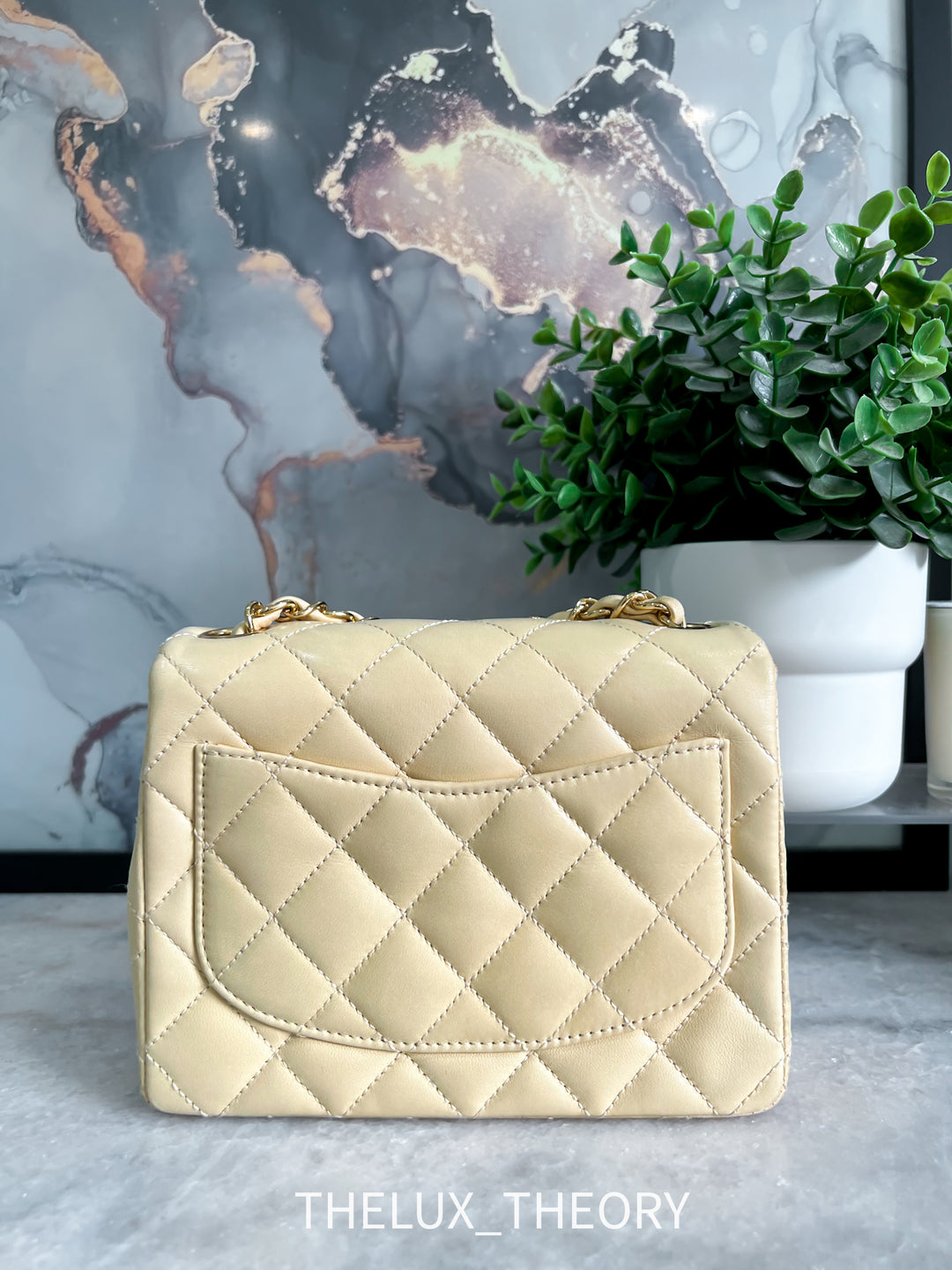 VINTAGE (9 SERIES) MINI SQUARE CLASSIC FLAP BEIGE LAMBSKIN 24K GOLD HARDWARE