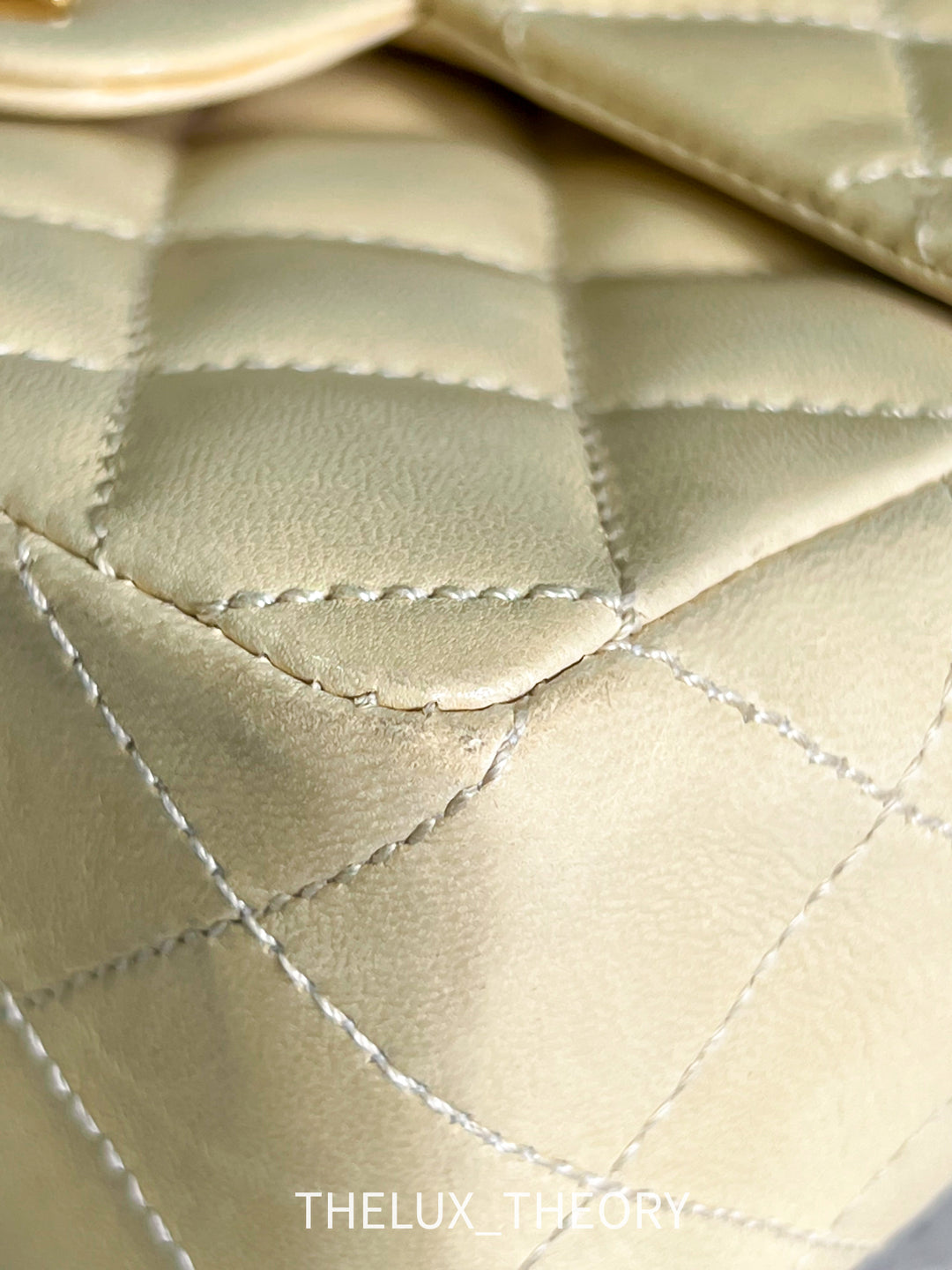 VINTAGE (9 SERIES) MINI SQUARE CLASSIC FLAP BEIGE LAMBSKIN 24K GOLD HARDWARE