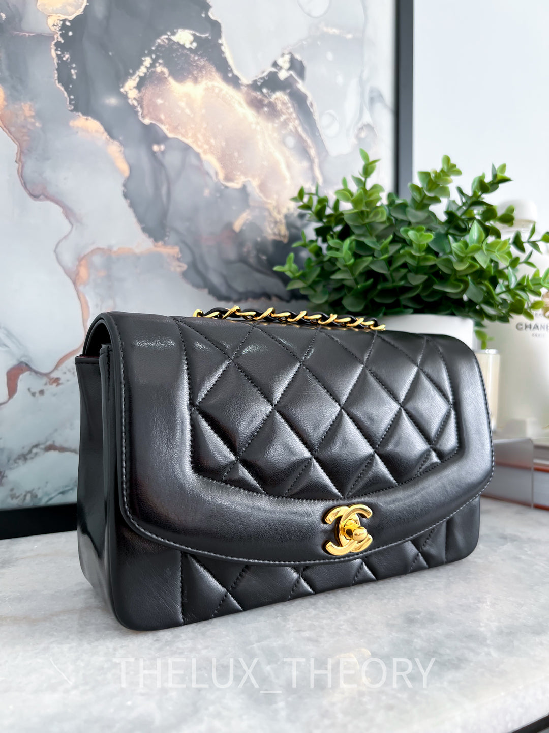 SMALL DIANA BLACK LAMBSKIN 24K GOLD HARDWARE