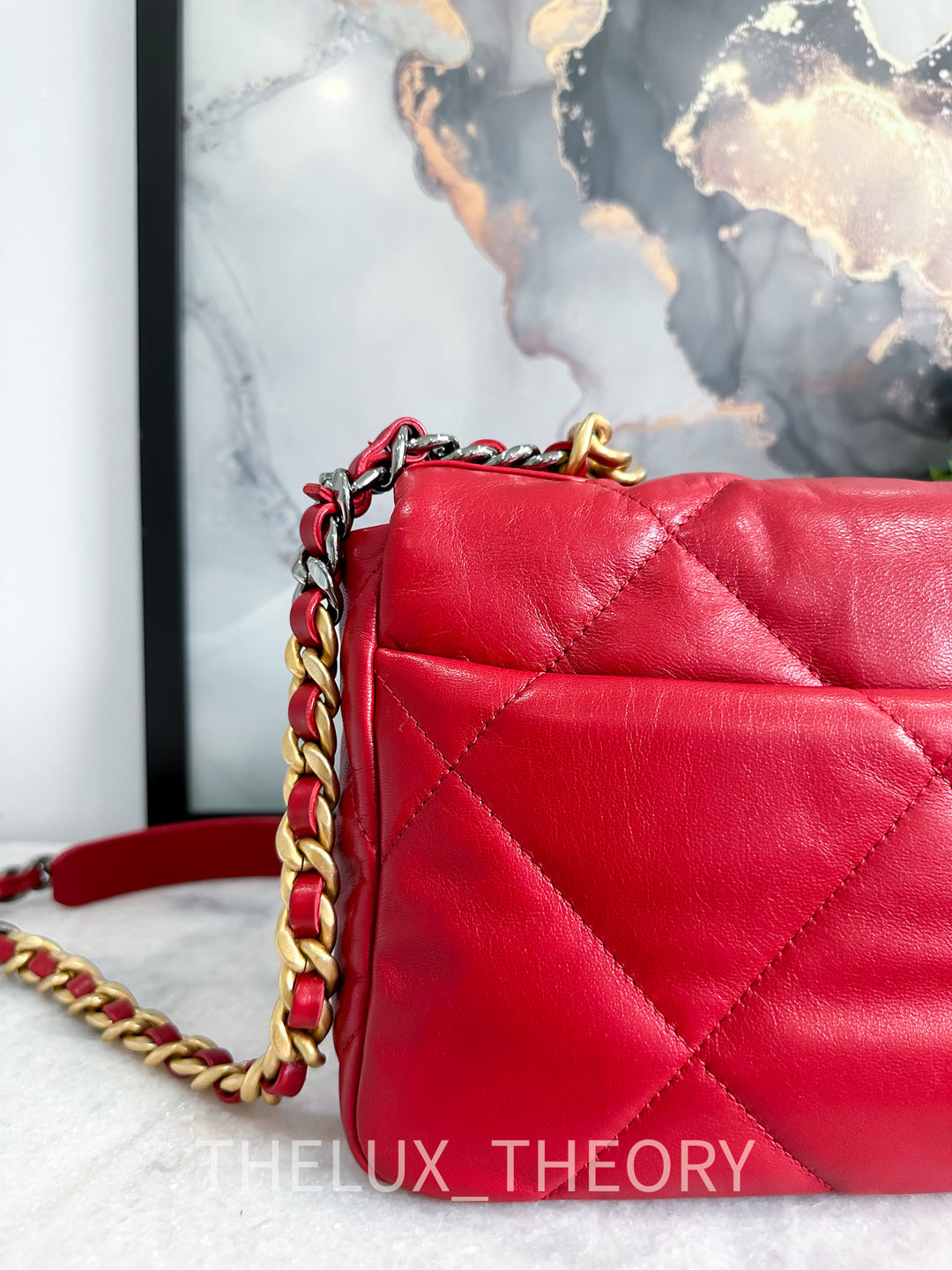 20B RED SMALL 19 FLAP BAG GOAT SKIN AGED GOLD HARDWARE