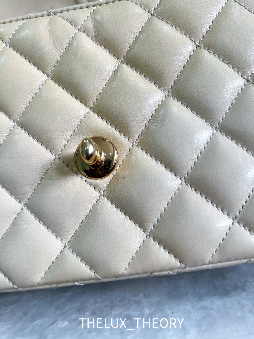 VINTAGE (9 SERIES) MINI SQUARE CLASSIC FLAP BEIGE LAMBSKIN 24K GOLD HARDWARE